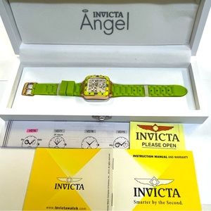 Pre-owned Invicta Women’s Watch. Angel with green rubber band. NEEDS new battery
